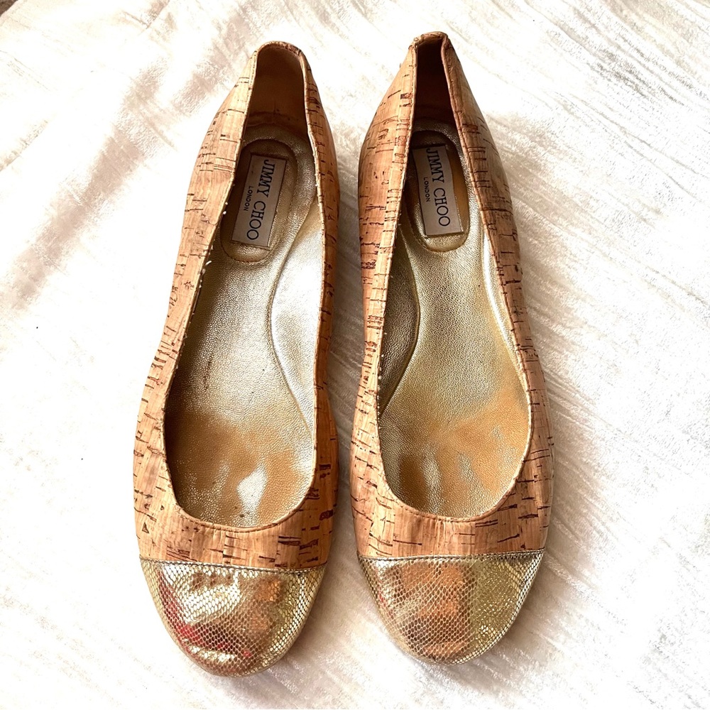 Jimmy Choo Whirl Cork Ballerina Flat, Gold size 40